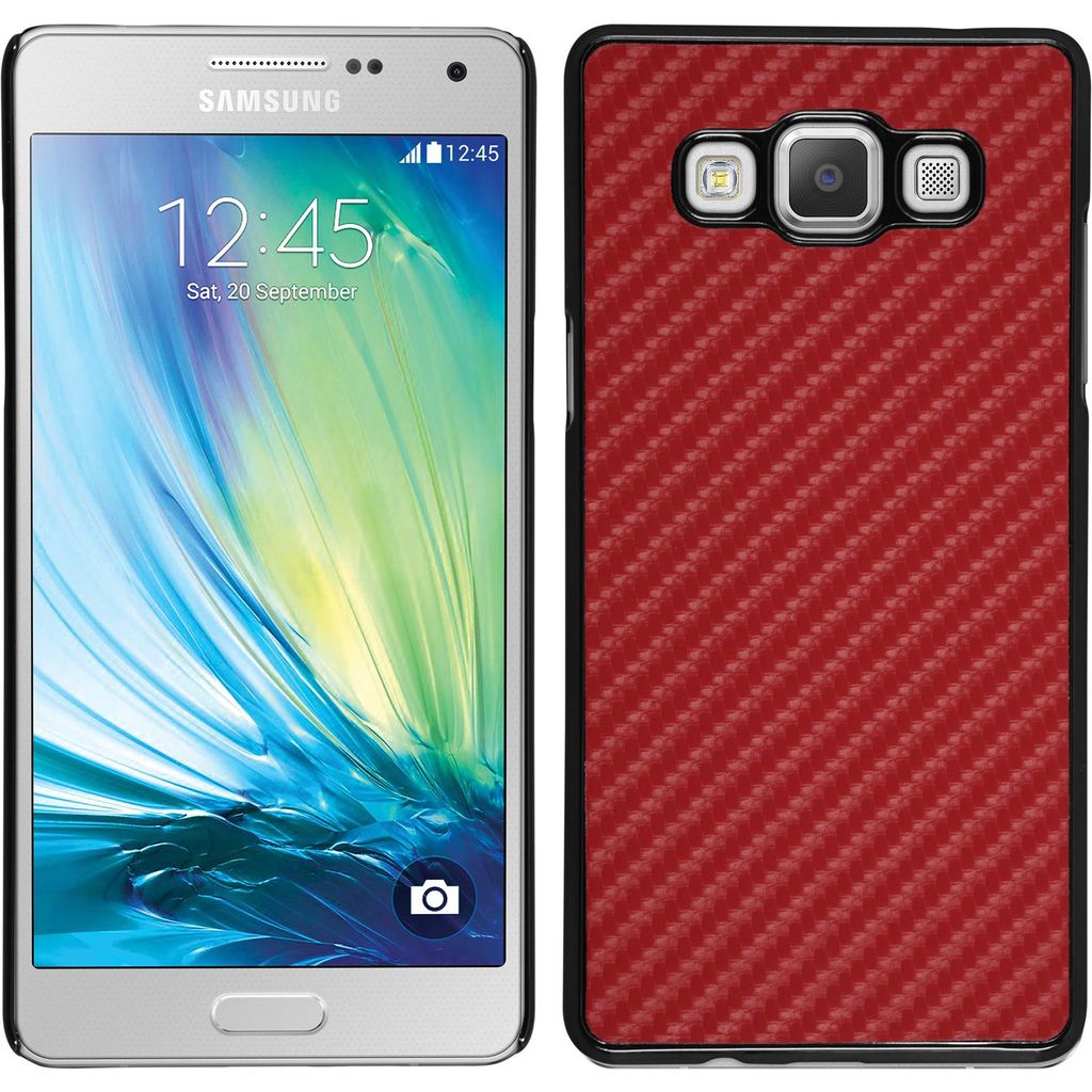 PhoneNatic Case kompatibel mit Samsung Galaxy A5 (A500) - Hülle rot Carbonoptik Hard-case + 2 Schutzfolien