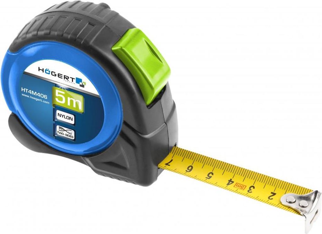 Högert Technik - Maßband 5m 19mm nylon 2-seitig - kompaktes, universell einsetzbares Bandmaß - Doppelseitiger Druck - automatischer Riemenwickel...