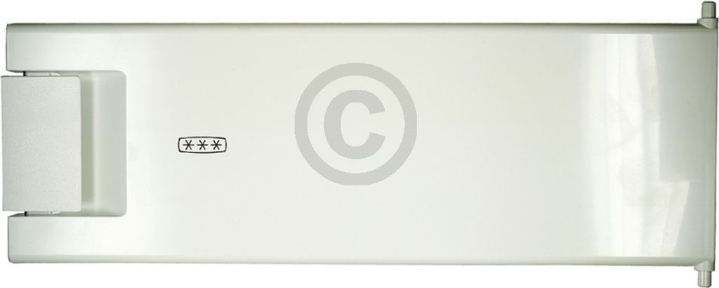 A top view of a white product with a hinge on the left and a small rectangular emblem with three asterisks in the center.