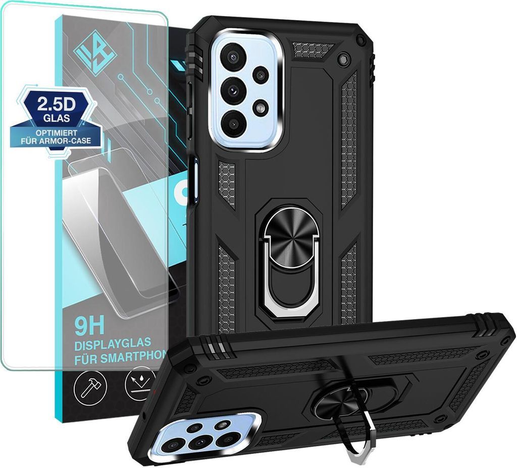 Armor Outdoor Handyhülle für Samsung Galaxy A23 5G Handy Panzer Case Schutzhülle mit 9H Displayglas Displayschutz Farbe: Schwarz