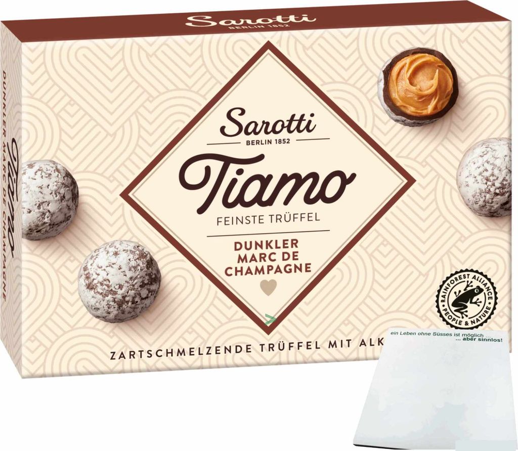 Sarotti Tiamo Trüffel Praline Dunkler Marc de Champagner (125g Packung) + usy Block