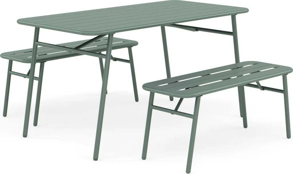 Gagnez de la Place : Ensemble Table et Bancs de Jardin Ribola Vert 4 p.
