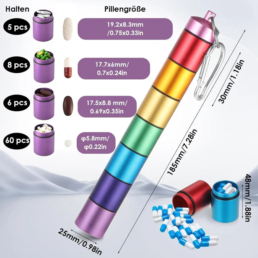 Pilulier métallique arc-en-ciel à 7 compartiments hermétiques