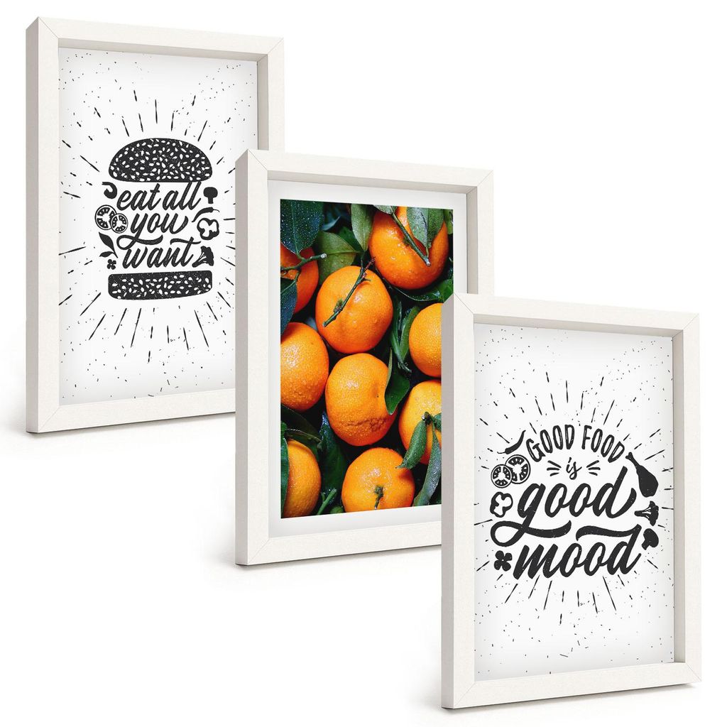 Bilder Set 3-teilig im weißen Rahmen – Wandbilder 3 Stück – gerahmte Poster für Wohnzimmer, Schlafzimmer und Flur – 20x30 cm – Juicy Ora...