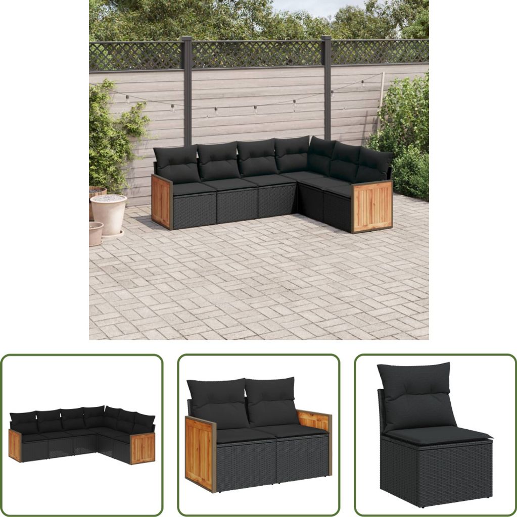 The Living Store 6-tlg. Garten-Sofagarnitur mit Kissen Schwarz Poly Rattan