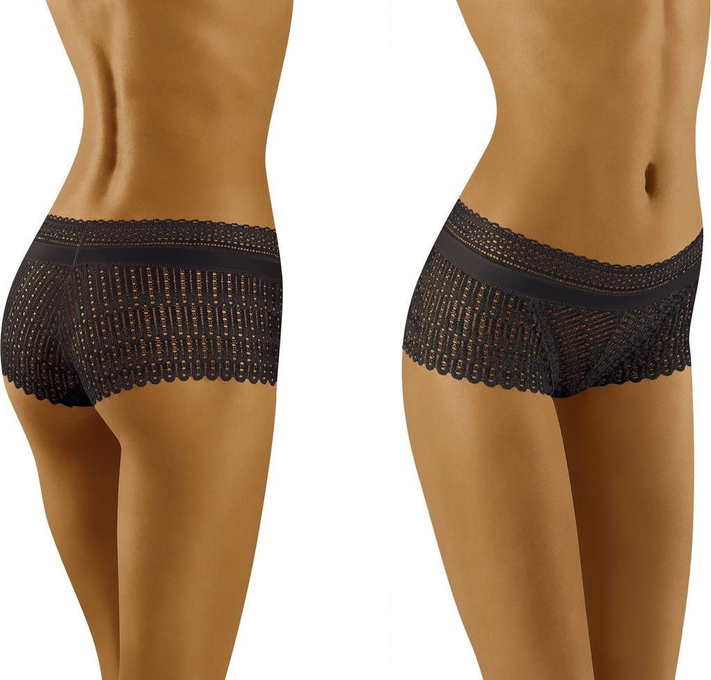 Wolbar Damen Hipsters Unterhose Unterwäsche Ajour-Spitze WB419, Schwarz, L