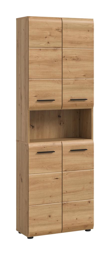 Stauraumschrank Bad, mit 4 Türen, 4 Einlegeböden, offenes Fach, Artisan Oak Nachbildung, Höhe 185 cm, furnling Ivy