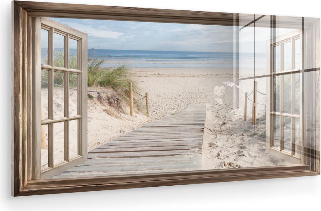 MuchoWow Glasbilder - Bilder auf Wandbild - Foto auf Glas Durchblick - Strand - Dünen - Weg - Landschaft 120x60 cm Wanddekoration aus Glas - Acryl...