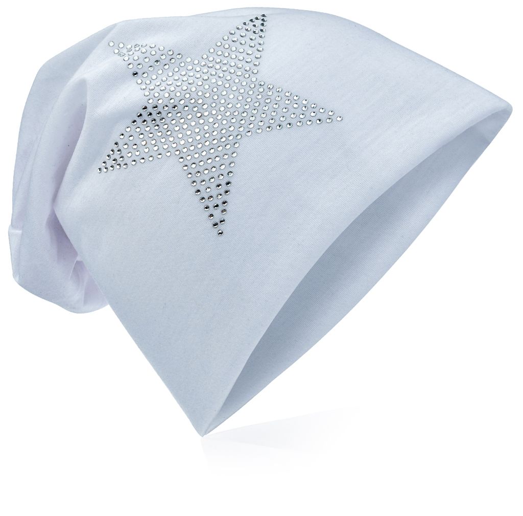 Beanie Muetze Strass Stern Weiss Produktbild 
