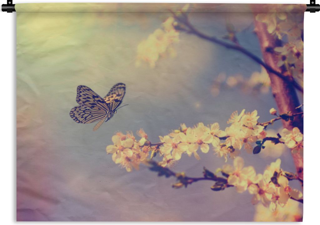 MuchoWow Wandteppich Wandbehang Schmetterlinge - Blüte - Zweig - Baum 60x45 cm Tapisserie Dekoration Wandtuch - Das Schlafzimmer