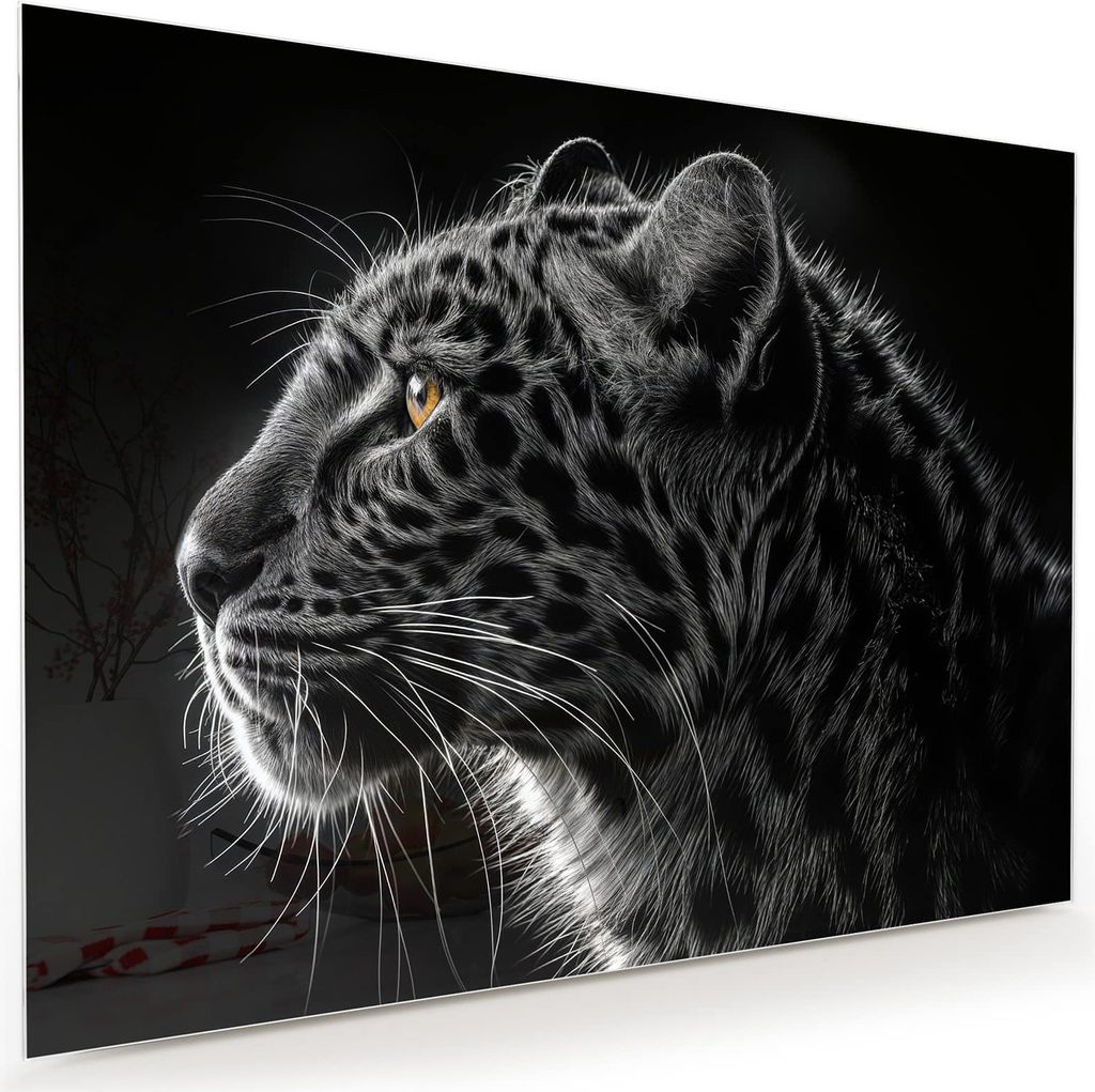 Glasbild 120x90cm in XXL für Wohnzimmer, Schlafzimmer Motiv Leopard Silhouette