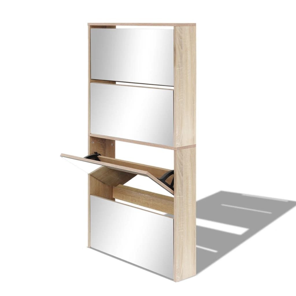"2026 Aktion"Schuhschrank/Flurschuhregal Skandinavisch - Schuhkommode - mit 4 Fächern Spiegel Eiche 63×17×134 cm DEMöbel 2343780