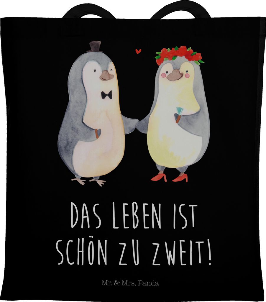 Mr. & Mrs. Panda Tote Bag Pinguin Heirat - Schwarz - Geschenk, Stoffbeutel, Pärchen, Hochzeit, Tasche, Laptoptasche, Mann, Frau, Schultasche, Just...
