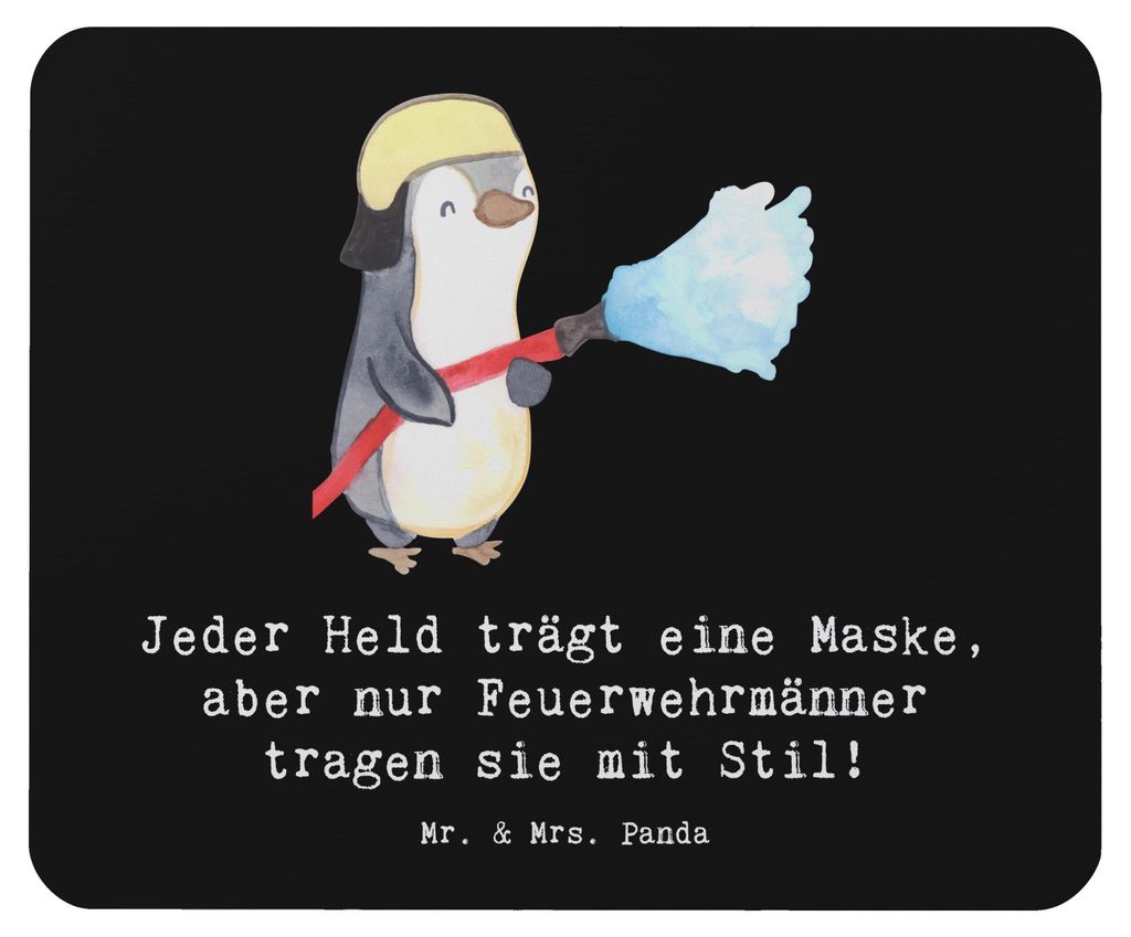 Mr. & Mrs. Panda Mousepad Stilvolle Feuerwehrmann - Schwarz - Geschenk, handgefertigte Geschenke, Berufsleben, Bewunderung, Mouse Pad, Lebensretter...