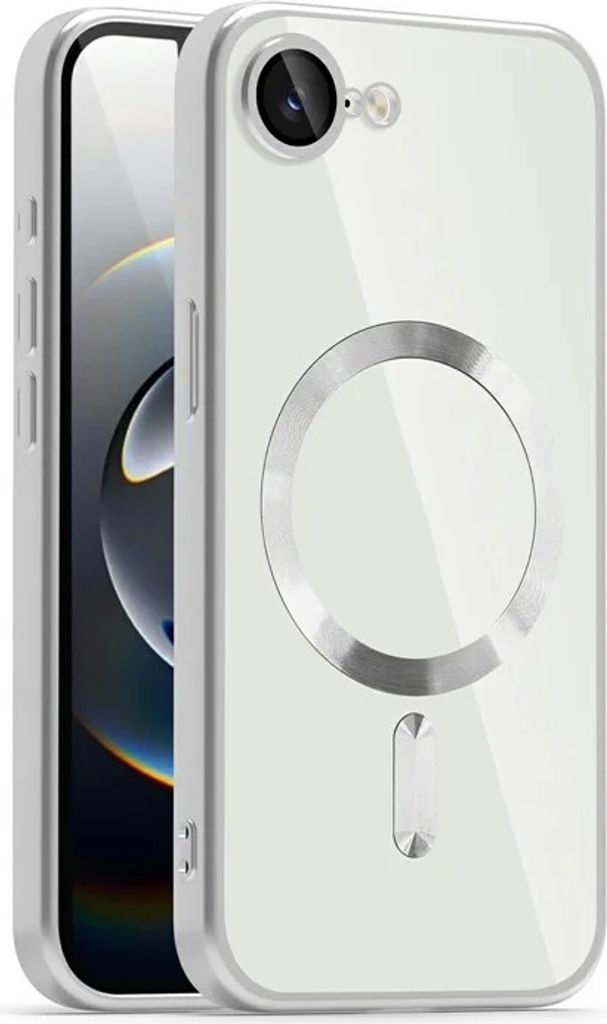 MagSafe Hülle für Apple iPhone 16e - Phonesta Luxury Crystal Transparente Back Cover mit Kameraschutz - Transparent/Silber