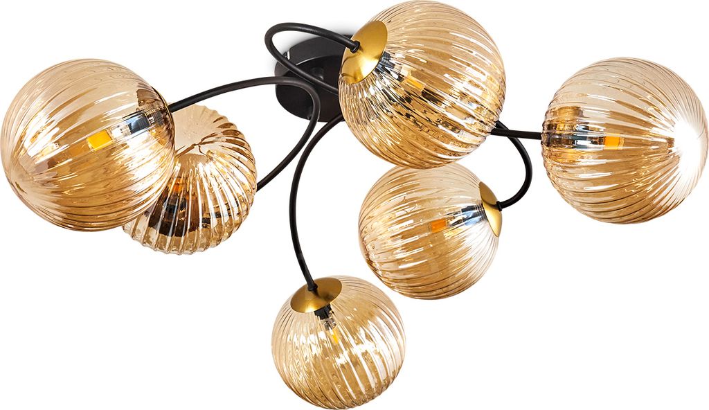 Isorella Deckenlampe aus Metall/Glas in Schwarz/Goldfarben/Bernsteinfarben