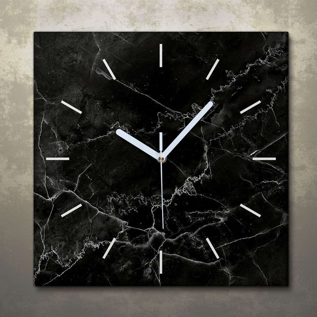 Wohnzimmer Leinwand Uhr Geräuschlos Küche 30x30 Schwarzer, Marmor, Textur, weiße Zeiger