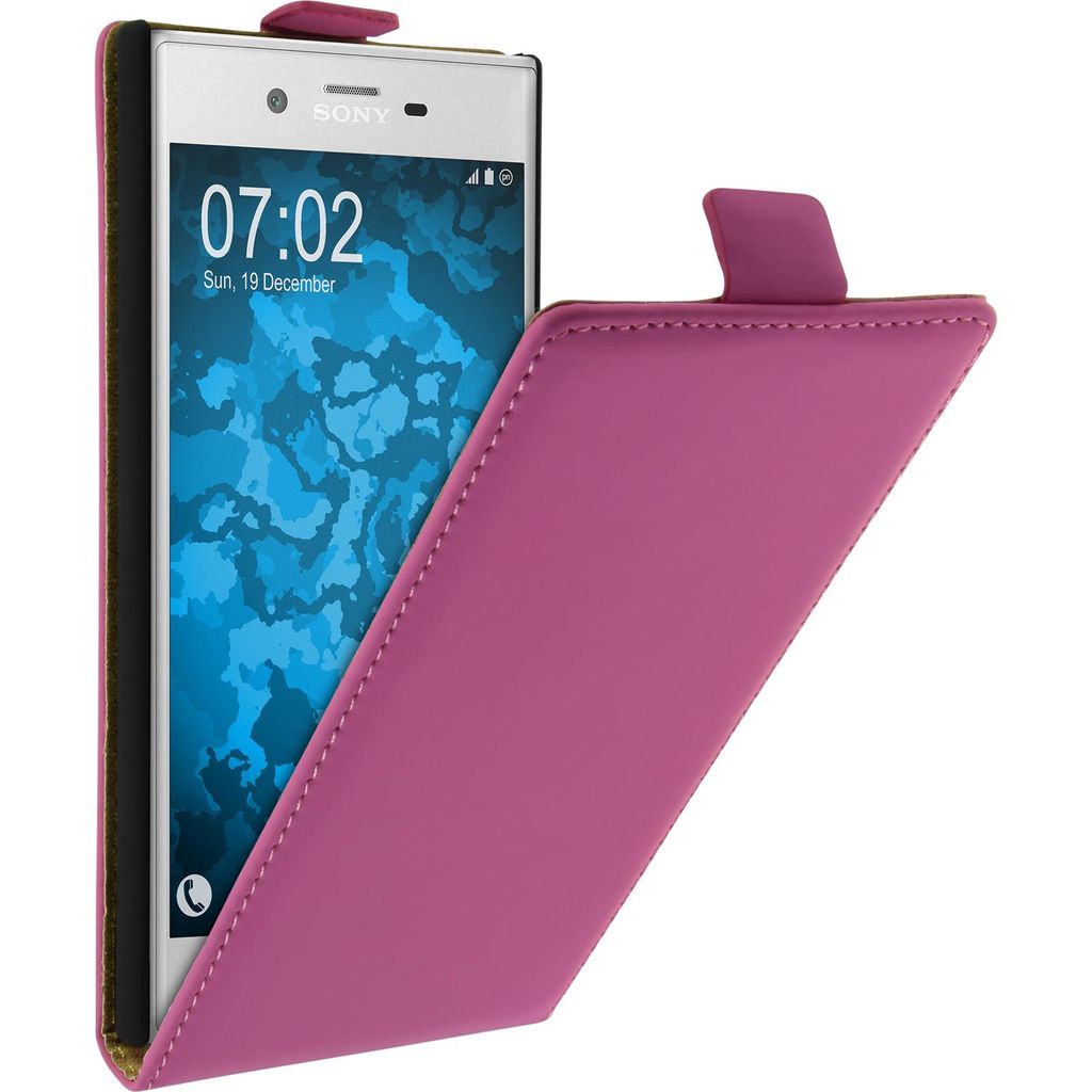 PhoneNatic Kunst-Lederhülle kompatibel mit Sony Xperia XZs - Flip-Case pink + 2 Schutzfolien