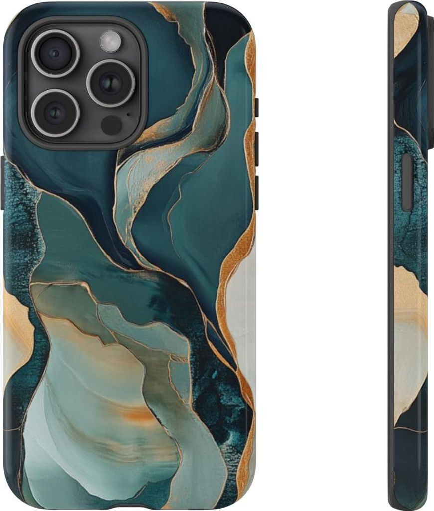 Abstrakte fließende Formen mit goldenen Akzenten – Hülle Kompatibel mit iPhone 15 Pro Max