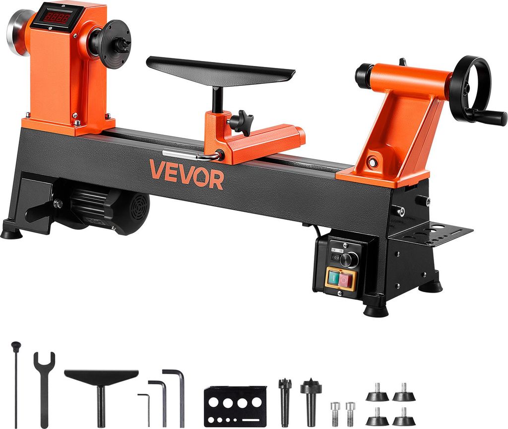 VEVOR Drechselbank, 1 PS/750 W, Drechselmaschine mit variabler Drehzahl von 0 bis 3800 U/min, Drehtischmaschine 304 x 465 mm Werkbank, Drehbank, f...
