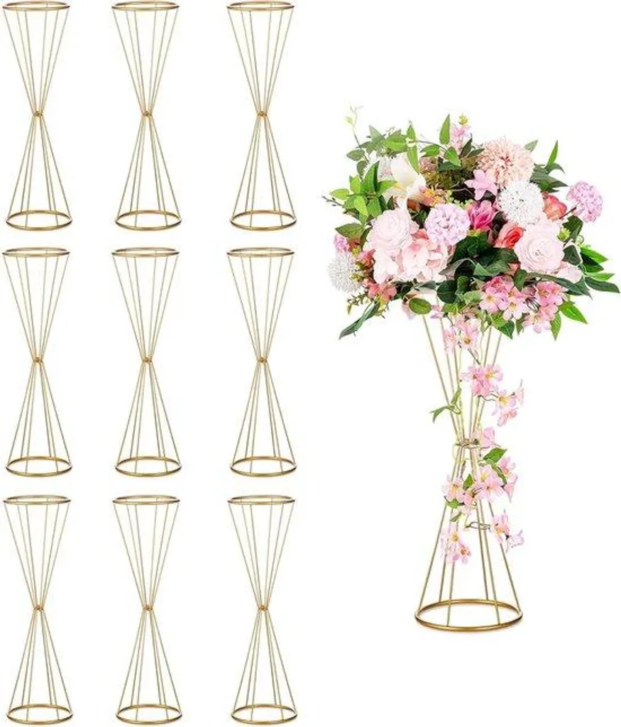 Vase trompette doré de 68 cm pour centre de table mariage élégant