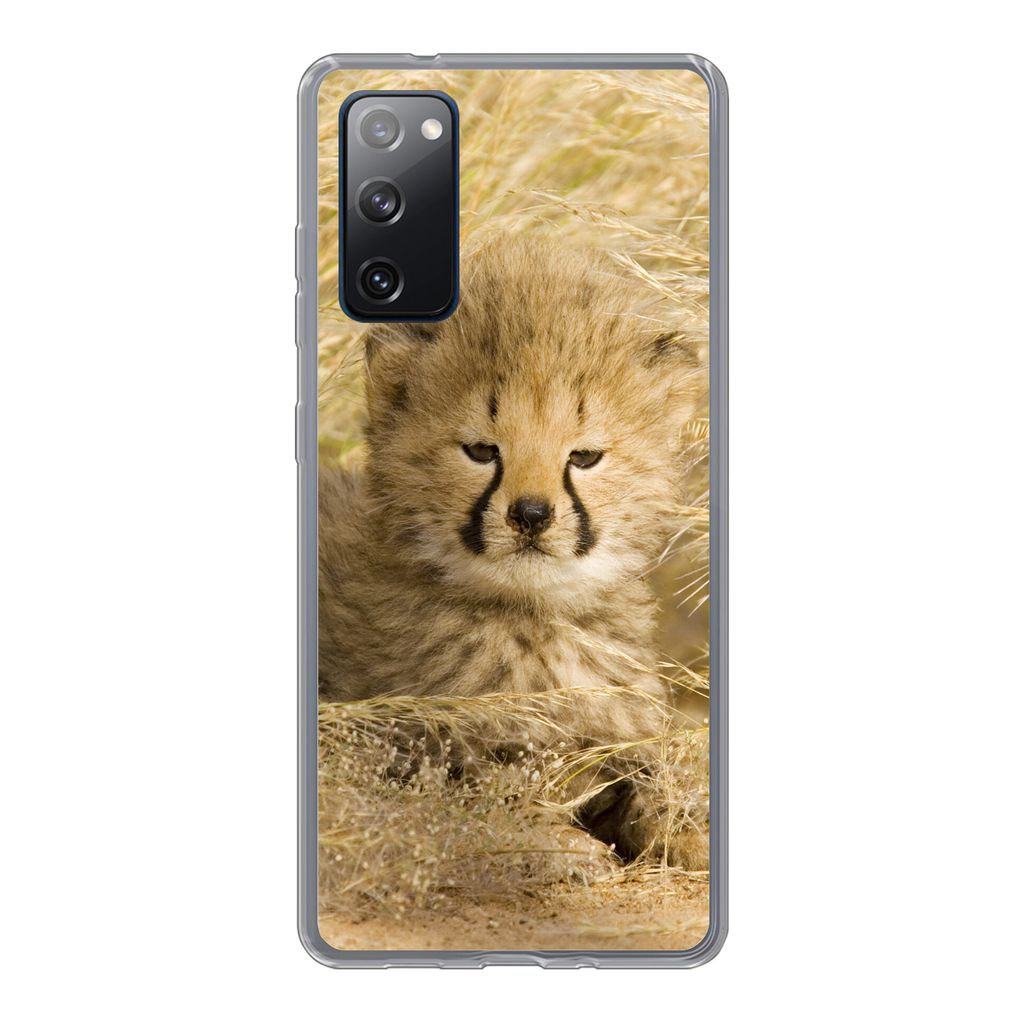 MuchoWow Handyhülle Schutzhülle Hülle für Samsung Galaxy S20 FE Gepard - Jung - Gras Silikon Softcase Handy Hülle - Abdeckung
