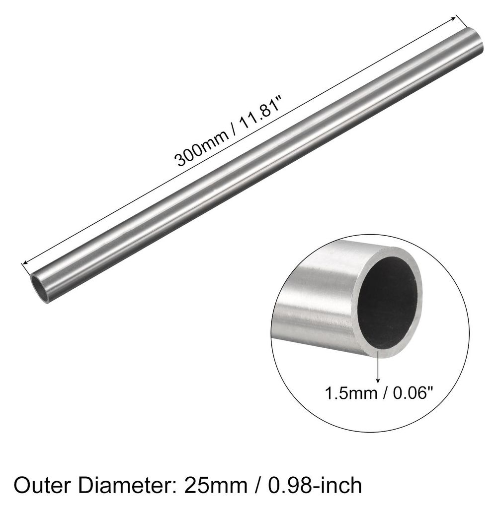 304 Edelstahl Rohr 25mm Au?endurchmesser, Runde Nahtlose Edelstahlrohr 1.5mm Wandst?rke, Edelstahl Gerade Rundrohr 300mm L?nge, Silber Metallrohr f...