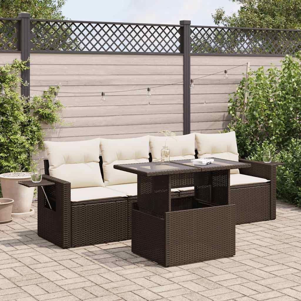 Maison Exclusive - 5-tlg. Garten-Sofagarnitur mit Kissen Braun Poly Rattan