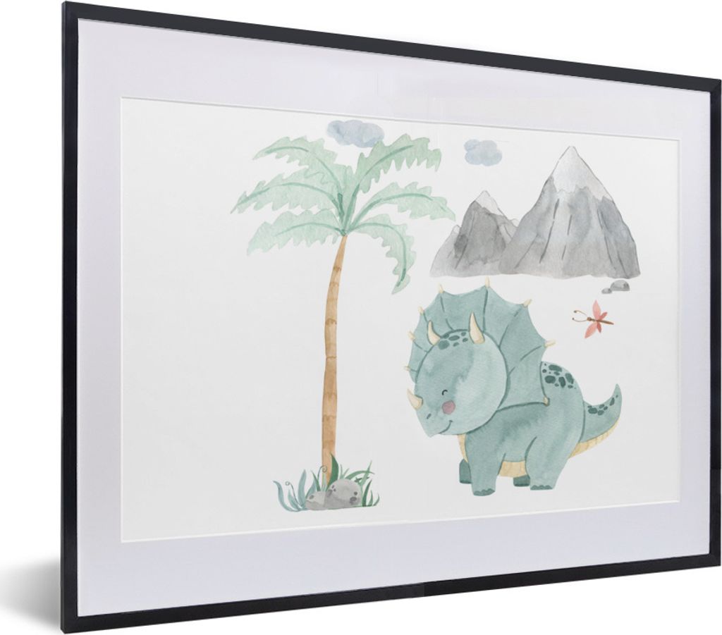 MuchoWow Gerahmtes Poster Kinderzimmer - Dinosaurier - Berg - Jungen - Mädchen - Kind 40x30 cm - Poster mit Schwarzem Bilderrahmen Wandposter Ra...