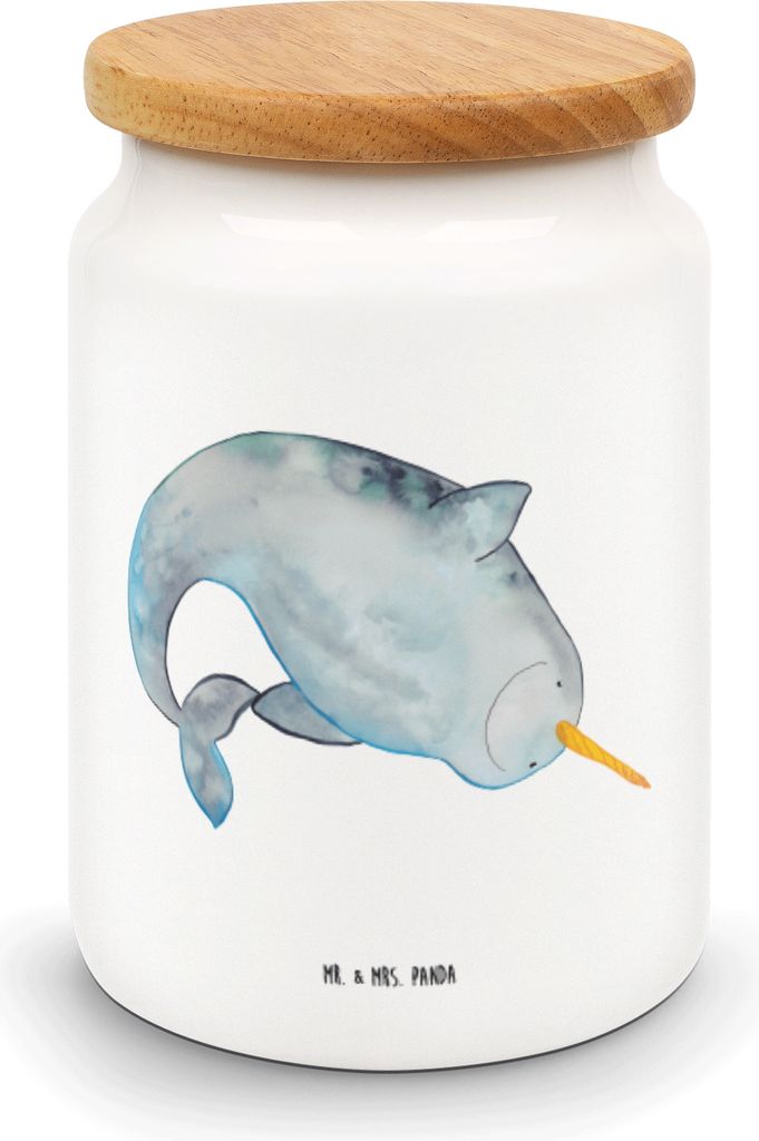Mr. & Mrs. Panda gebäckdose Narwal - Weiß - Geschenk, Aufräumen, Kinderzimmer, Keksdose, Vorratsbehälter, Wal, Hausfrau, zuckerdose, behälter,...