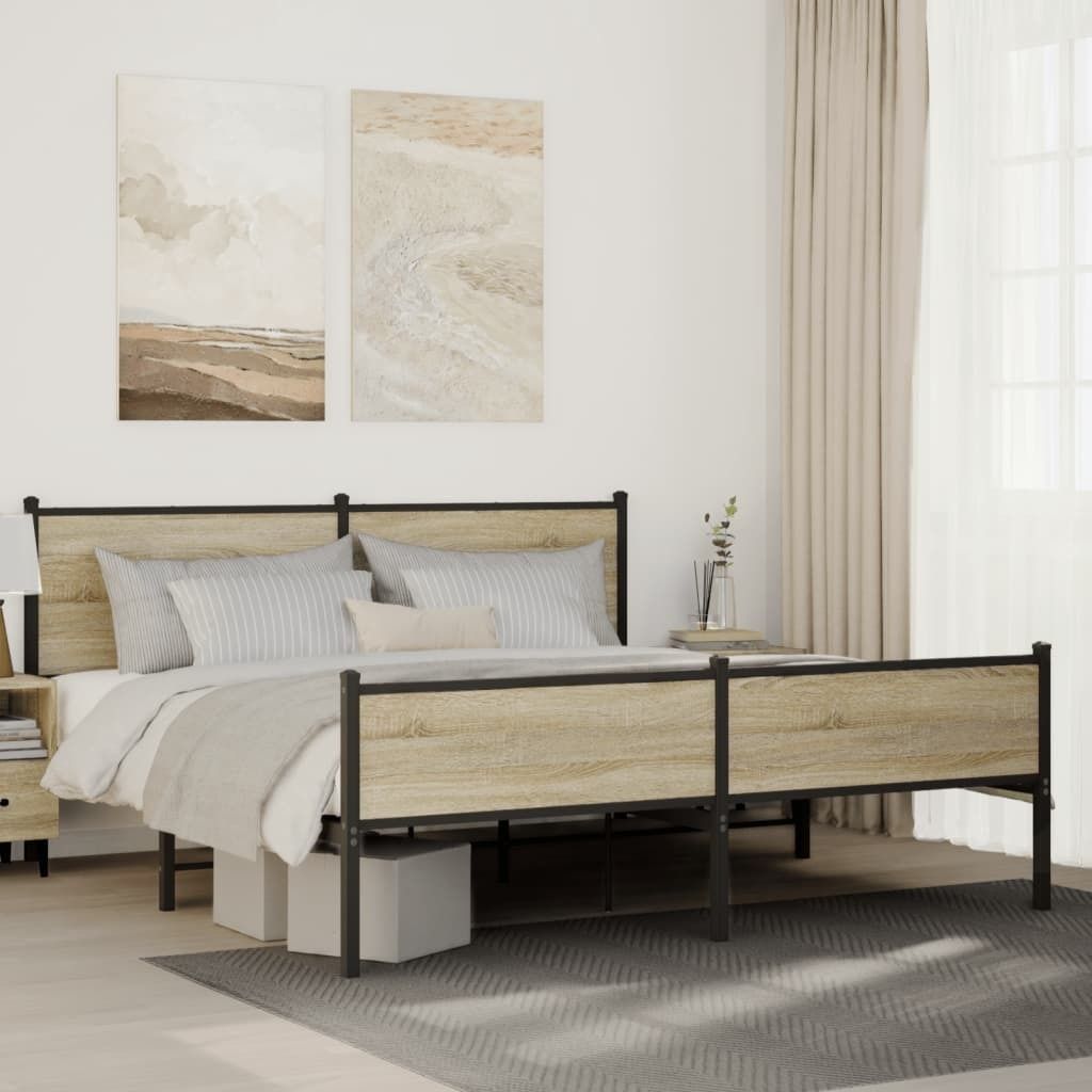 Maison Exclusive - Metallbett ohne Matratze Sonoma-Eiche 183x213 cm