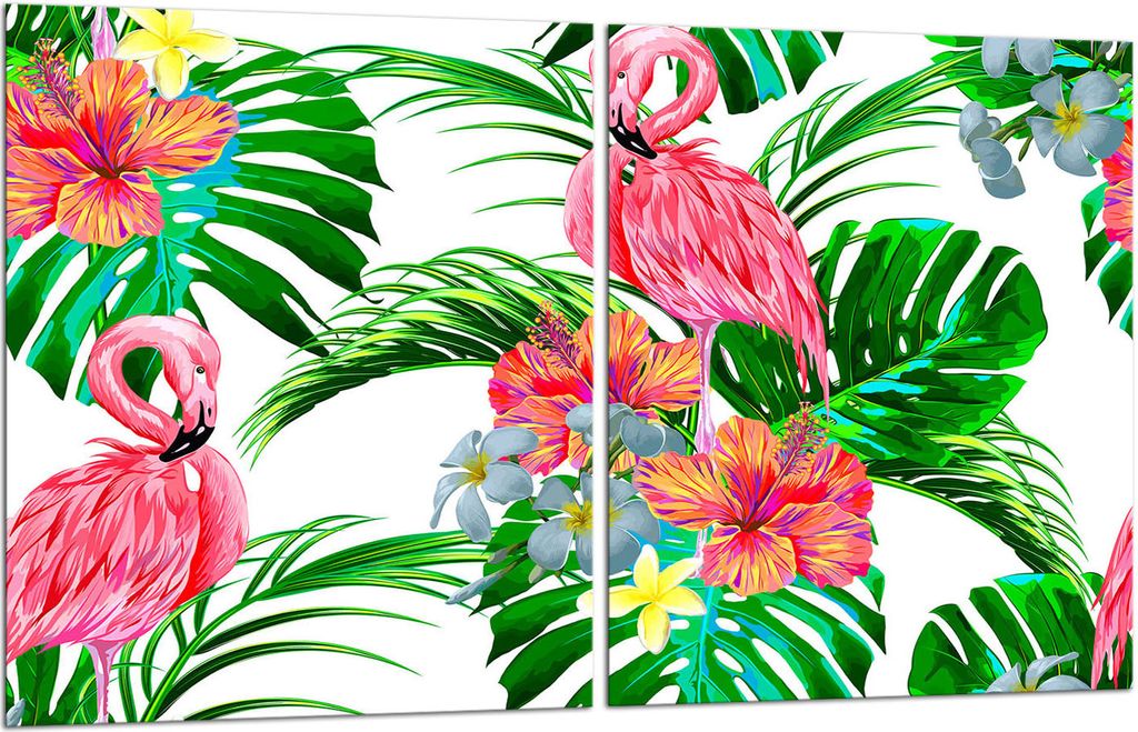 Herdabdeckplatten 2x40x52 Glaskeramikfeld 2-Teilig Glas Spritzschutz Flamingo