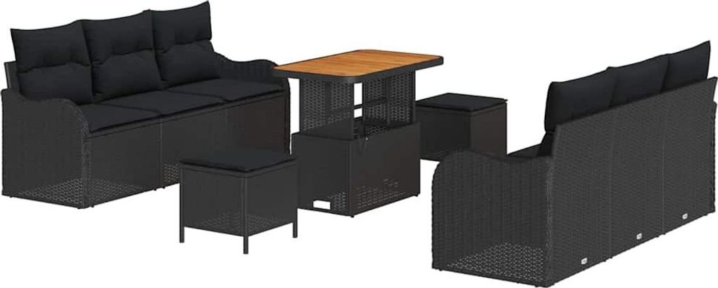 "2026 MODERNE" Gartensofa-set - elegantes Design - Sitzgruppe mit Sofa, Tisch - mit Kissen 9 pcs Schwarz Poly-Rattan - Terassenmöbel NeuMöbel567724