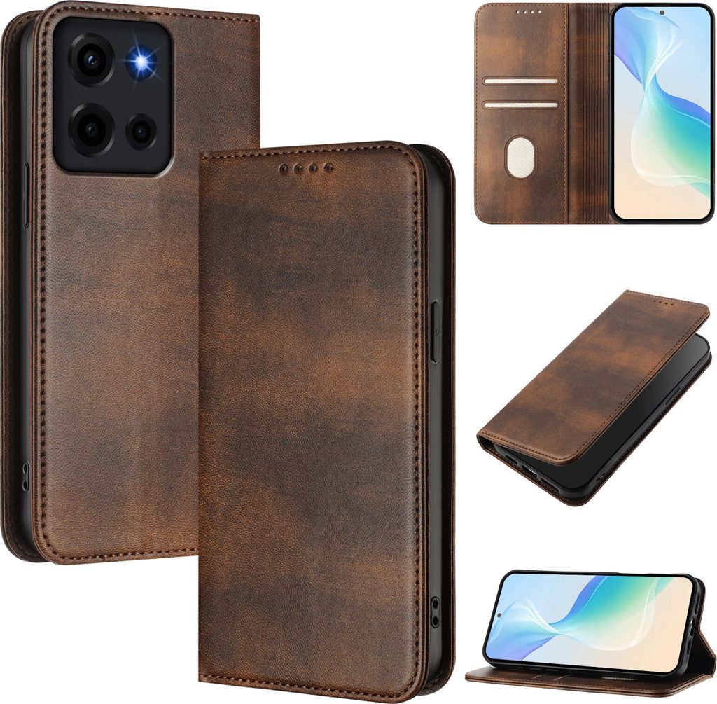 Handyhülle für Motorola Moto G 5G 2025, Vintage Leder RFID Schutz Kartenfach Standfunktion Magnetische Klapphülle Braun