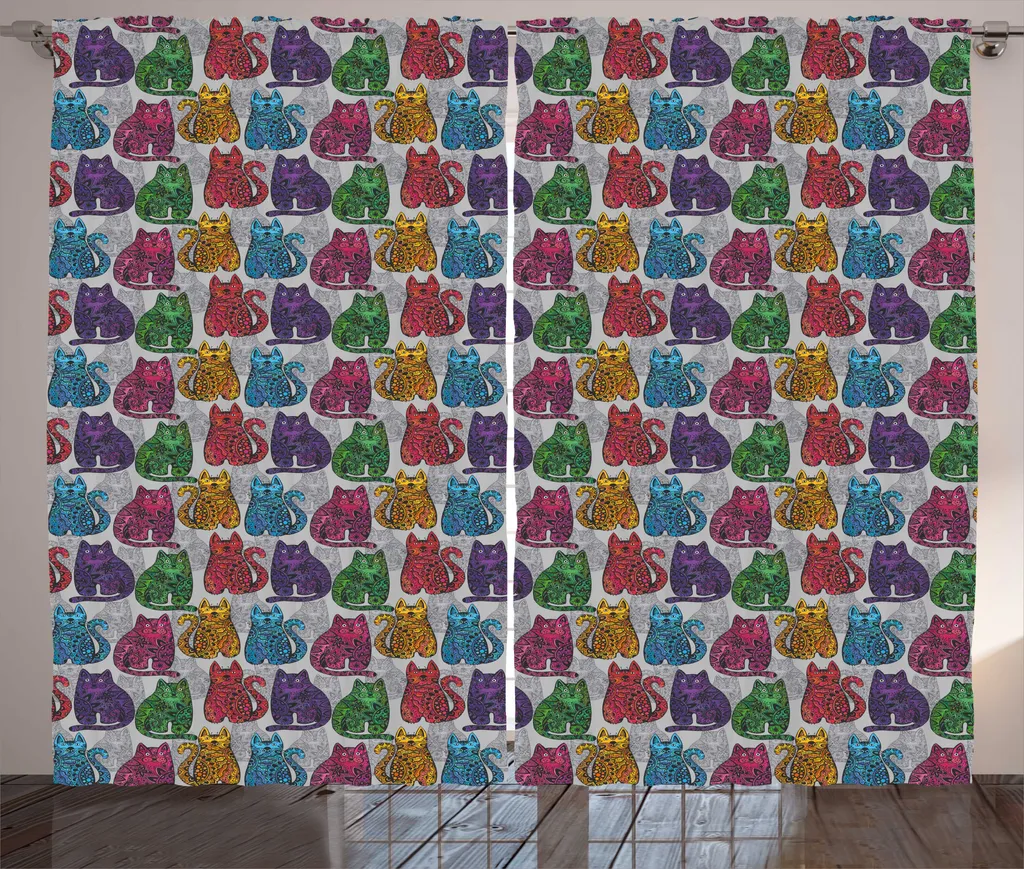 Rideaux de salon pour ambiance cosy - Motifs chatons gris 280 x 225 cm
