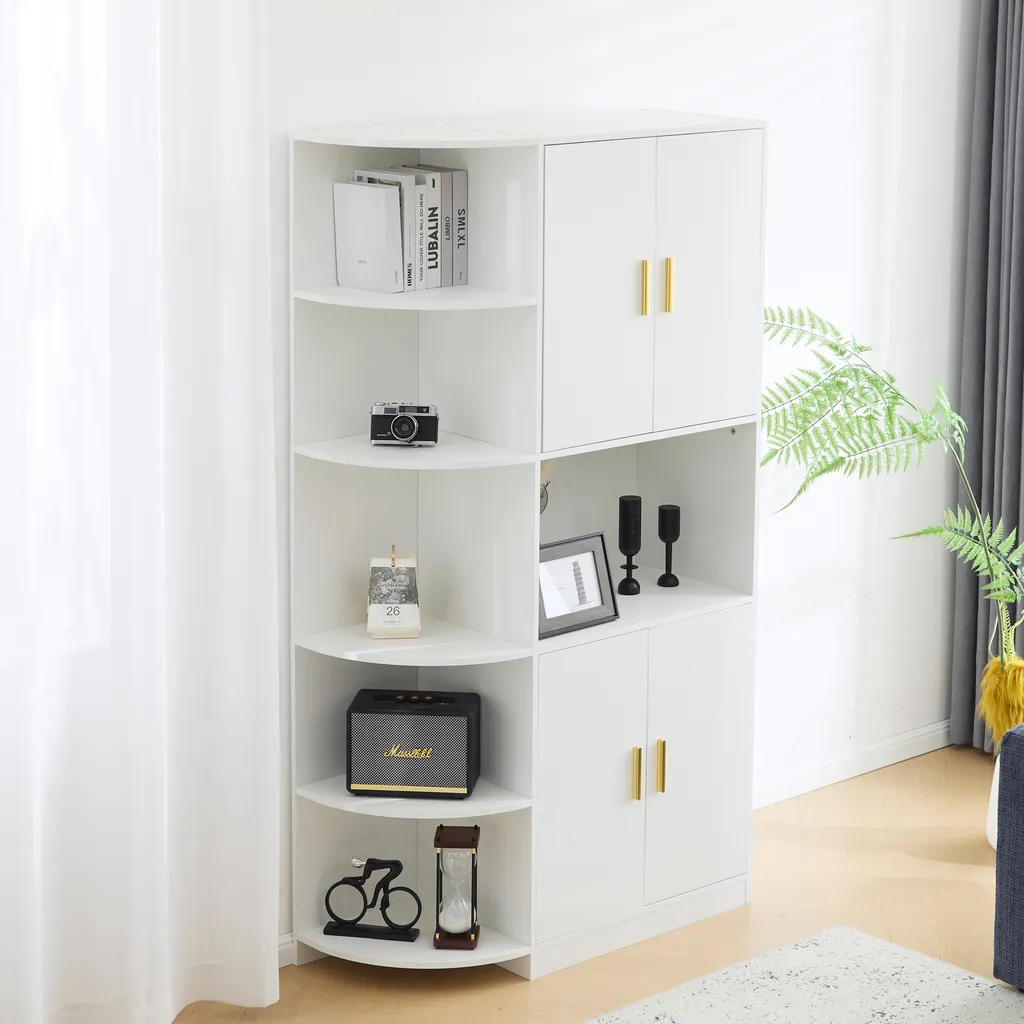 AIORBER Buffet 180 cm avec Étagère d'Angle Modulable Blanc Moderne - 4
