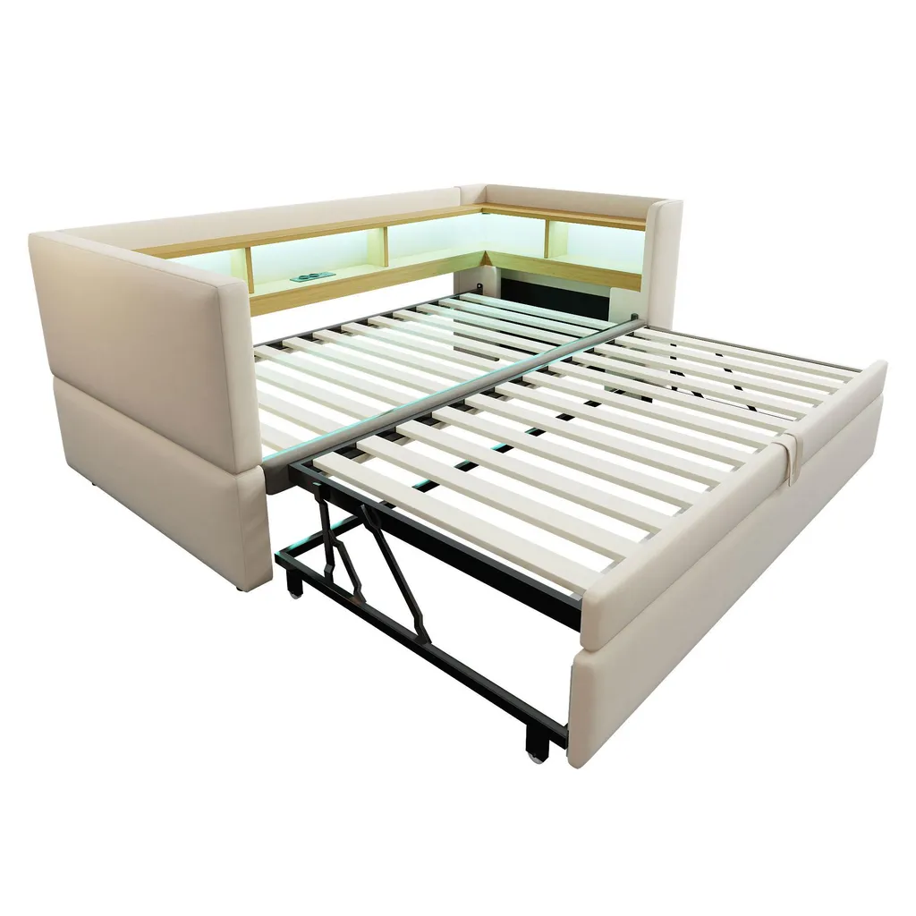 Canapé-lit avec LED Intégrées et Rangement, Couchage Modulable 180cm