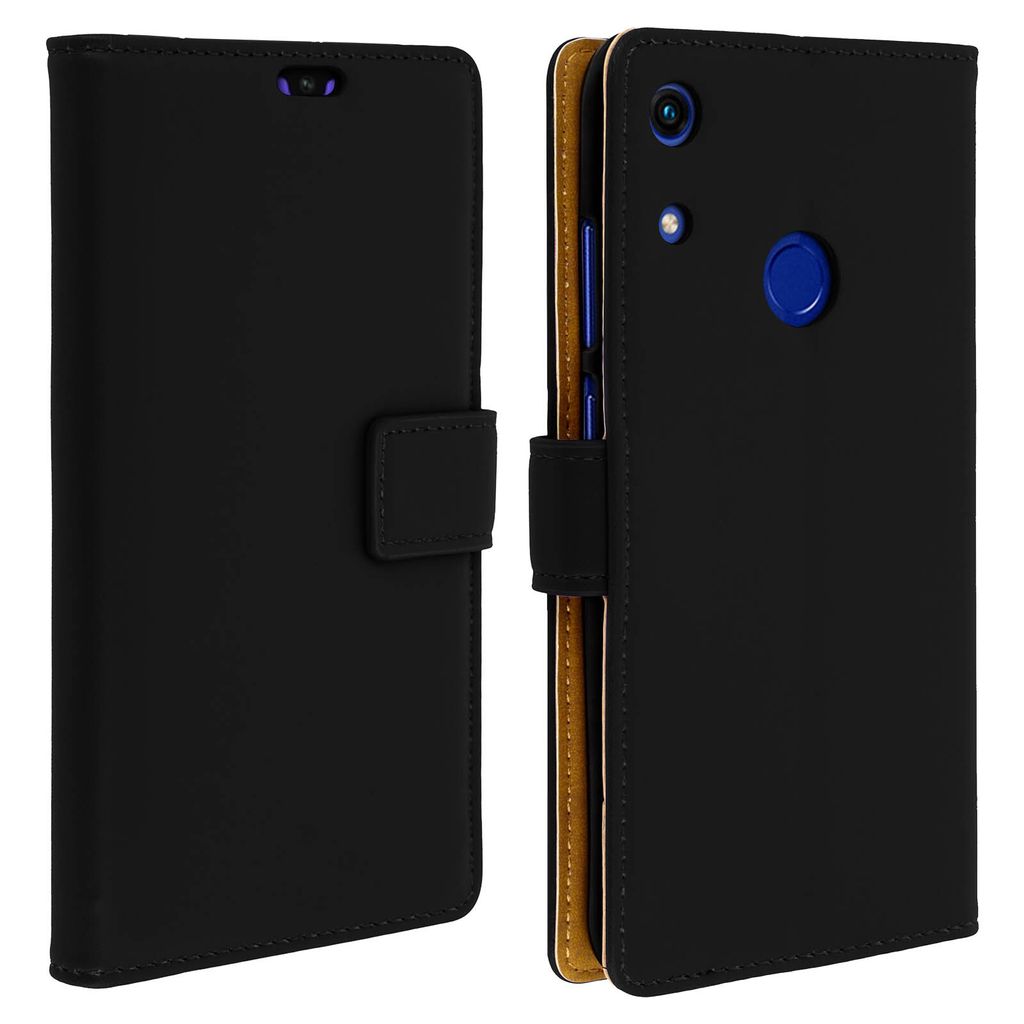 Avizar, Soft Touch Flip-Cover Geldbörse mit Standfunktion für Honor 8A, Schwarz