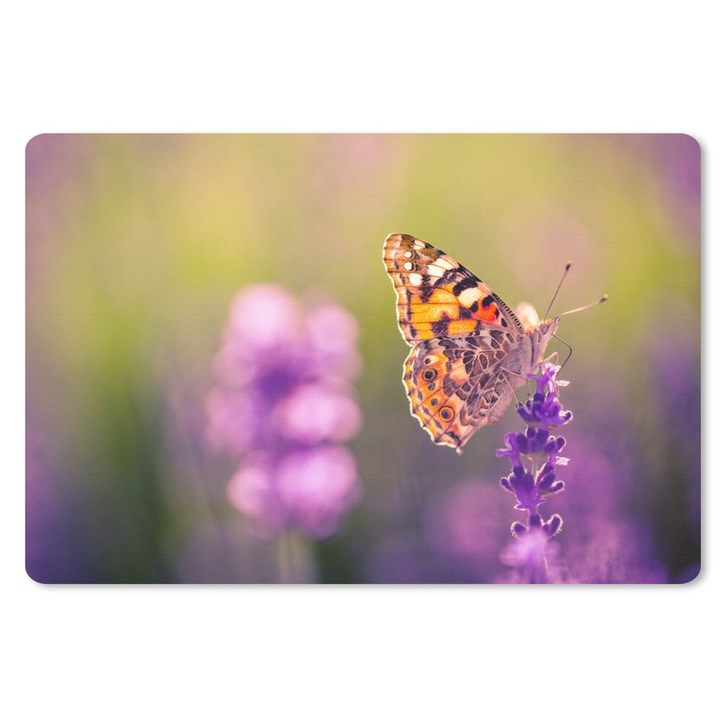 MuchoWow Mauspad Mousepad Nahaufnahme Schmetterling im Lavendelfeld 27x18 cm - Mousepads - Maus Mat - Pad - Mausunterlage - Büroartikel - Desk M...