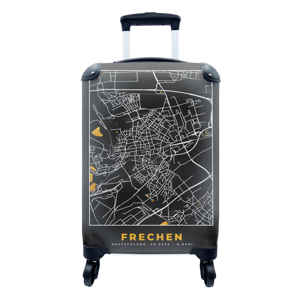 MuchoWow Koffer Handgepäck Trolley Rollkoffer Kleine Reisekoffer mit 4 Rollen - Frechen - Stadtplan - Gold - Karte - Deutschland - Cabin Size < ...