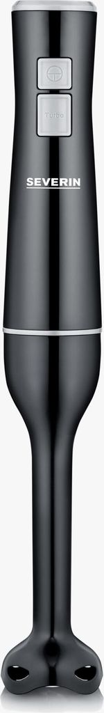 A black hand blender is centered against a white background.