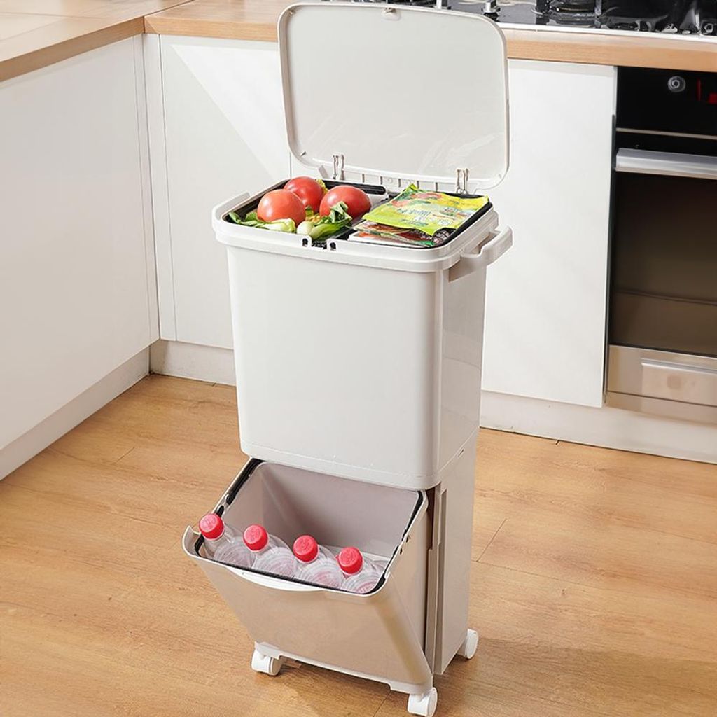 Livingandhome Mülleimer 38L mit 4 Rollen – 2-geteilt für Produktbild 