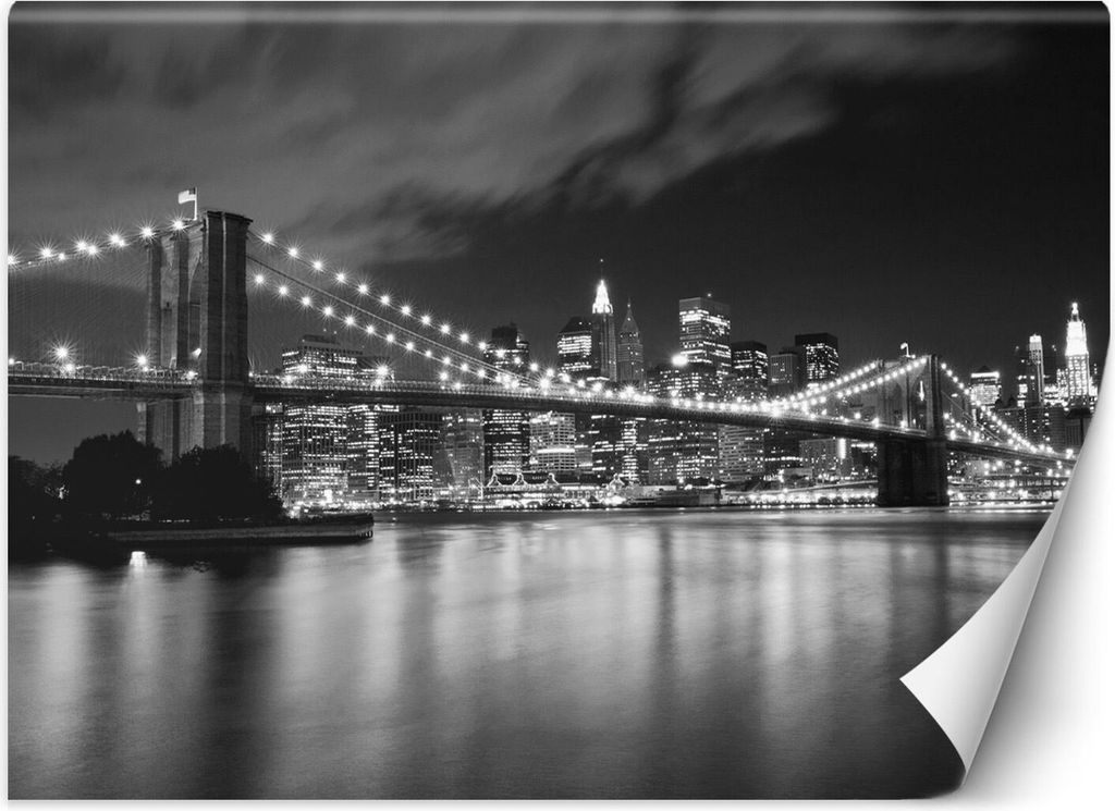 Vlies fototapete Brooklyn Bridge bei Nacht in New York 350x245 cm Feeby Grau inkl. Kleber einfache Montage
