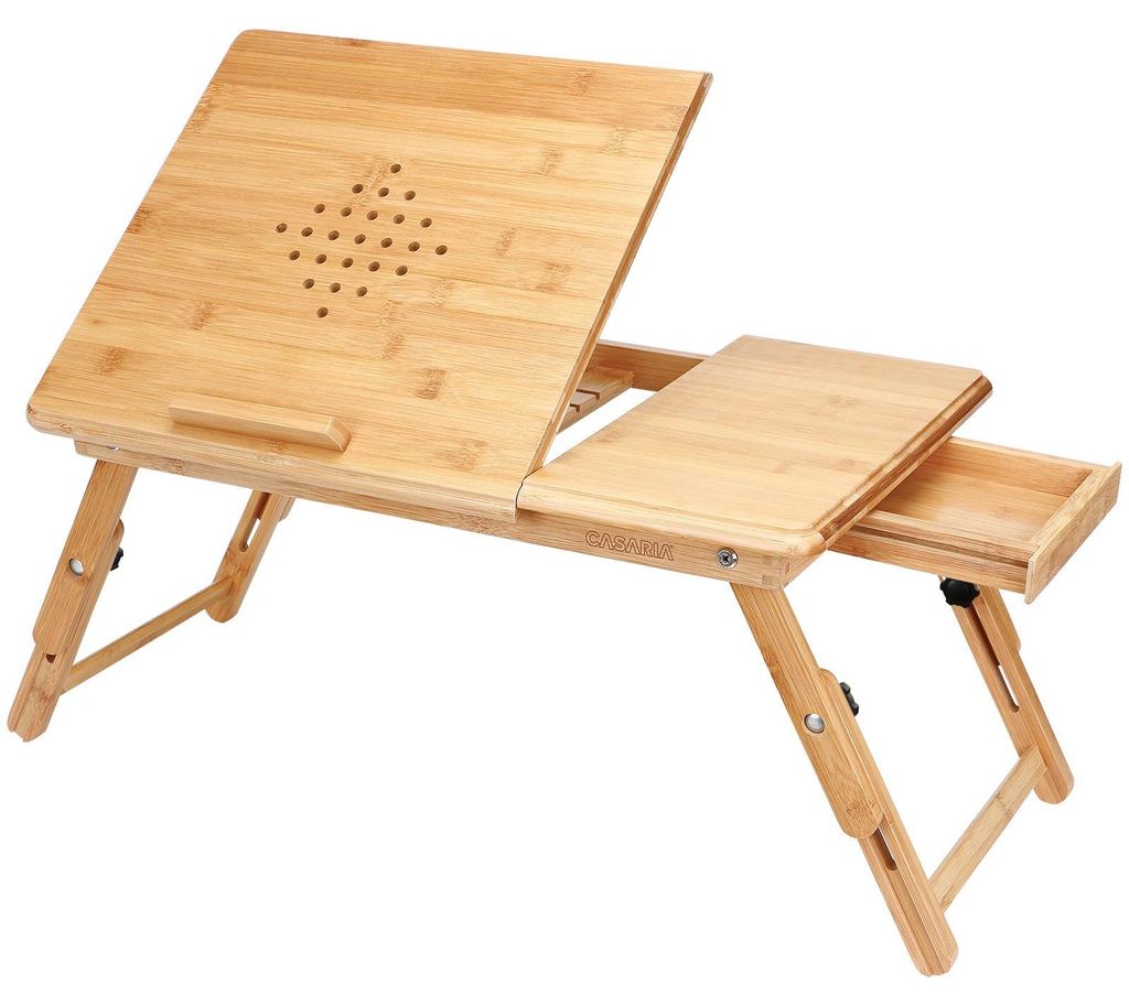 CASARIA® Laptoptisch Bambus Höhenverstellbar mit Schublade Produktbild 