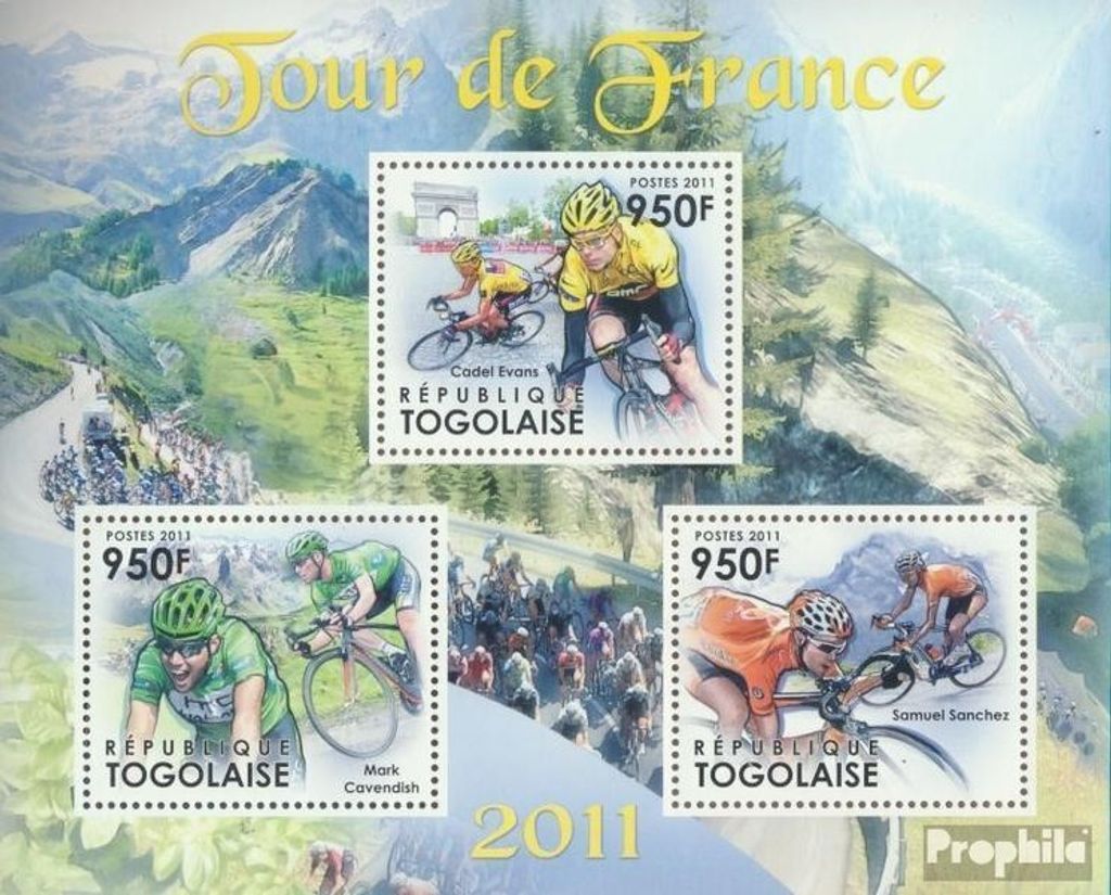 Briefmarken Togo 2011 Mi 4305-4307 Kleinbogen (kompl. Ausgabe) postfrisch Tour de France 2011
