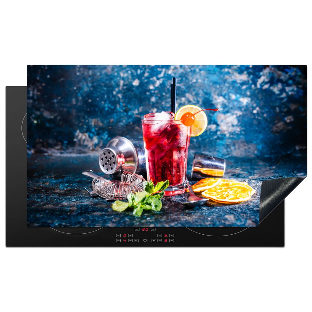 KitchenYeah Herdabdeckplatte Cocktail - Blau - Glas , 91x52cm, Küche Deko, Glaskeramikkochfeld Herdabdeckung, Abdeckplatte fùr Kochfeld
