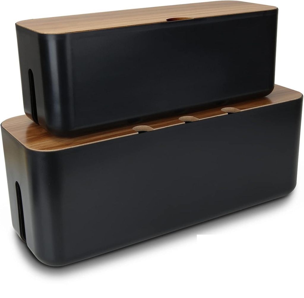 Lot 2 Boîte Cache Câble Noir, Grand Boîte de Rangement Câbles Electriques mit Bois Couvercle, Boite Cache Multiprise pour Protection de Câble ...