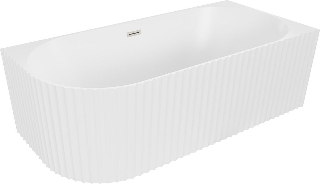 Mexen Gia freistehende Eckbadewanne geriffelt rechts 170 x 80 cm, weiß matt, Überlauf gebürsteter Nickel - 52701708001P-97