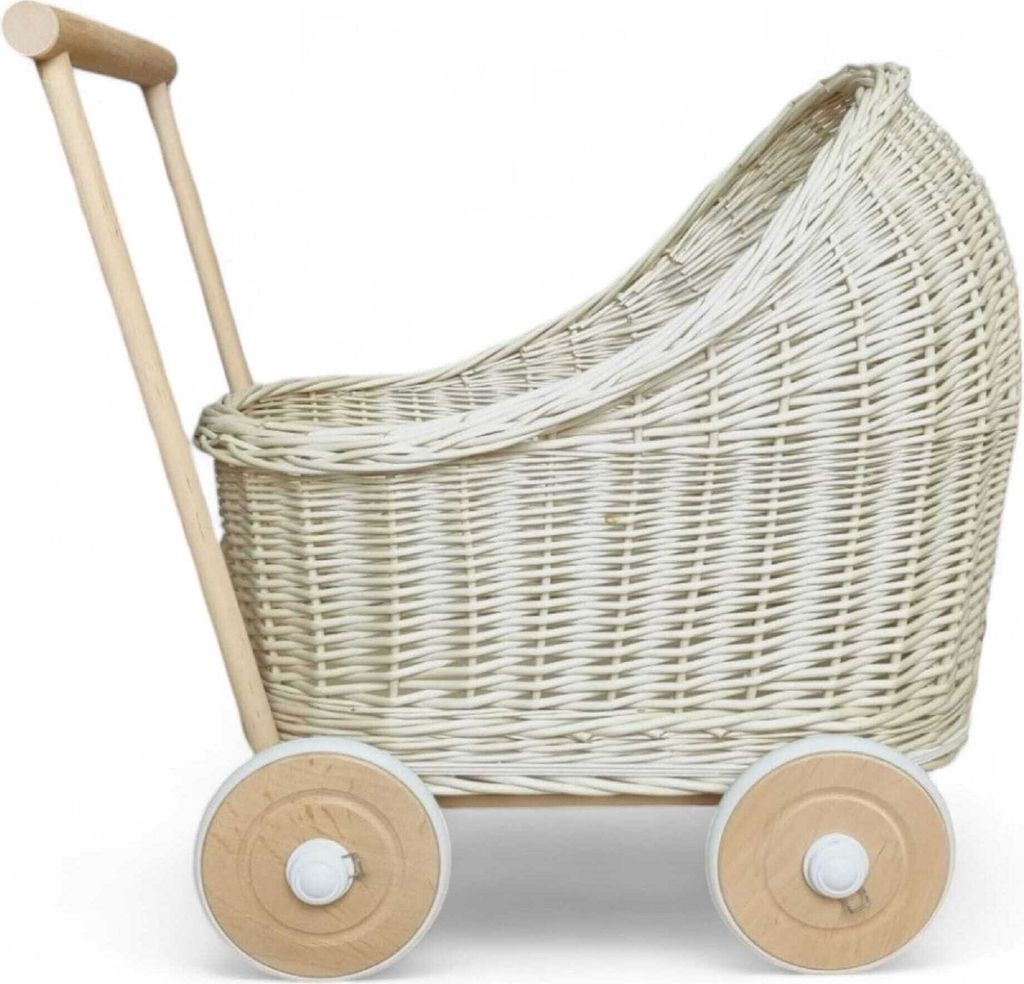 Puppenwagen aus weiden in der Farbe ecru 48x30x45cm - WikliBOX