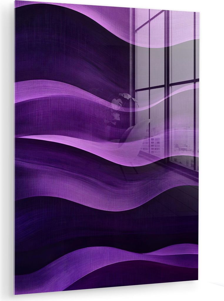 MuchoWow Glasbilder - Bilder auf Wandbild - Foto auf Glas Wellen - Abstrakt - Lila 60x80 cm Wanddekoration aus Glas - Acrylglasbild - Acrylbilder -...
